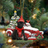 Godmerch- Ornament- Black Pug-Christmas Car Two Sided Ornament, Happy Christmas Ornament, Car Ornament