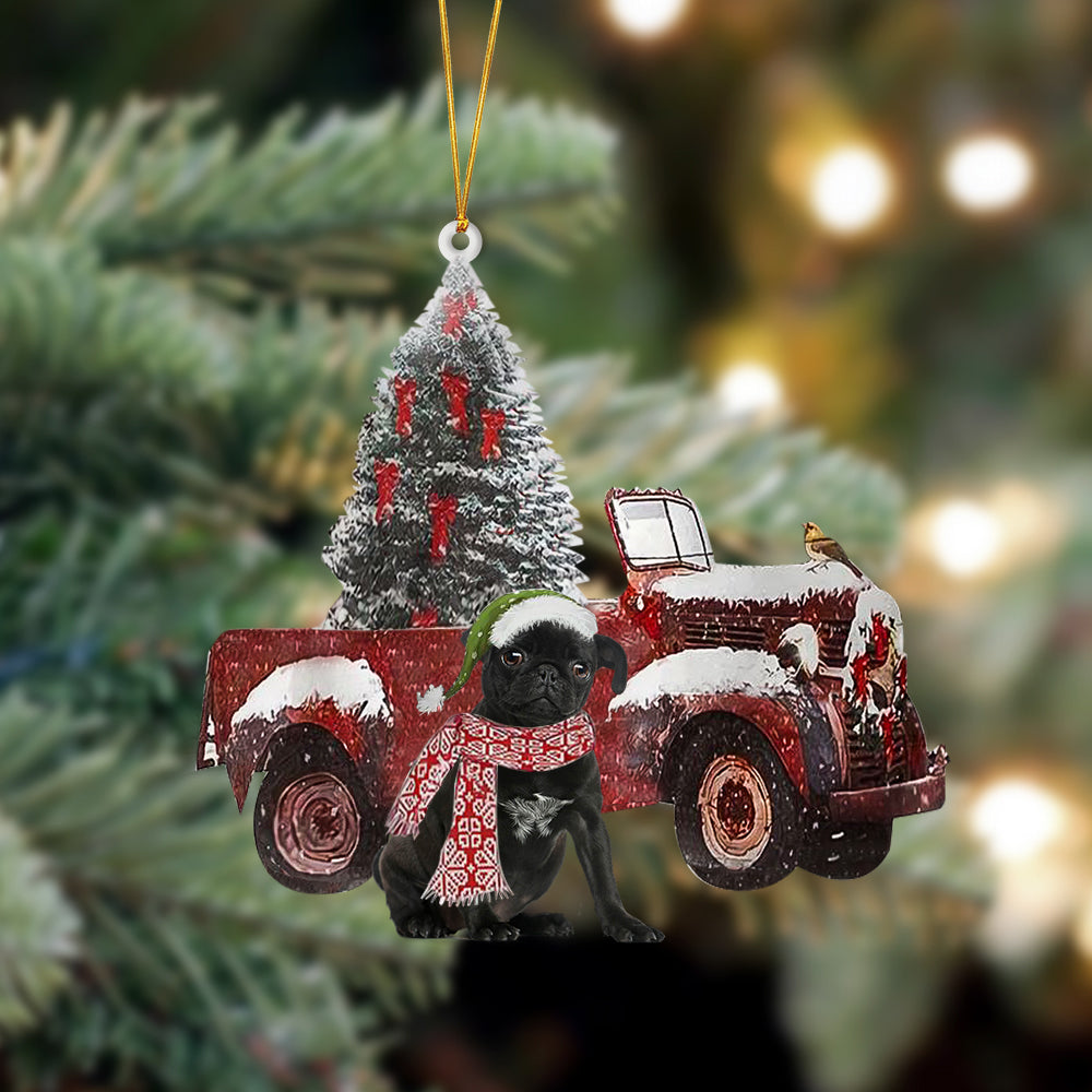 Godmerch- Ornament- Black Pug-Christmas Truck Two Sided Ornament, Happy Christmas Ornament, Car Ornament