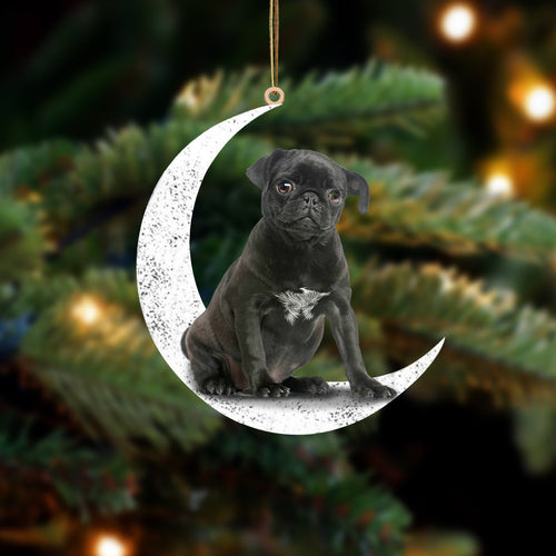 Black Pug 2 Sit On The Moon Two Sided Ornament Dog Hanging Christmas Ornament