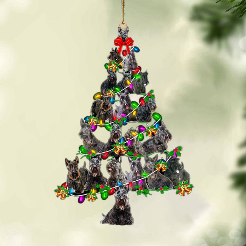 Ornament- Black Scottish Terrier-Christmas Tree Lights-Two Sided Ornament, Christmas Ornament, Car Ornament