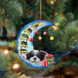 Black White Shih Tzu-Sleep On The Moon Christmas Two Sided Ornament, Christmas Ornament, Car Ornament