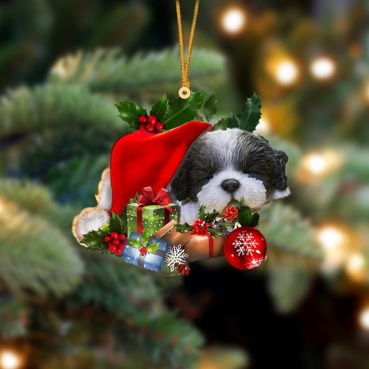 Black White Shih Tzu-Sleeping In Hat Two Sides Ornament Dog Sleeping Ornament