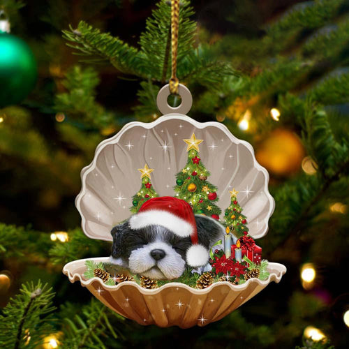 Black White Shih Tzu3-Sleeping Pearl in Christmas Two Sided Ornament, Christmas Ornament, Car Ornament