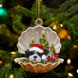 Black White Shih Tzu3-Sleeping Pearl in Christmas Two Sided Ornament, Christmas Ornament, Car Ornament