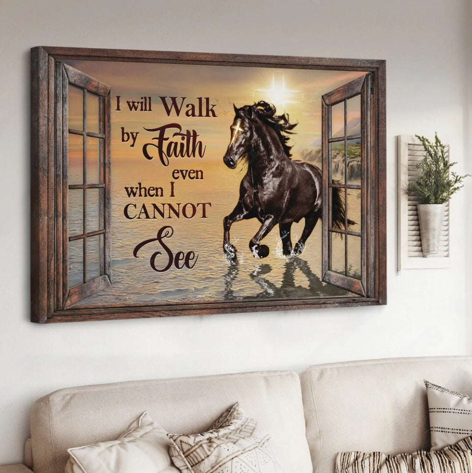 Black horse, Pretty sunset, I will walk by faith - Matte Canvas