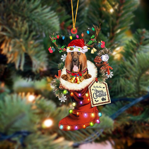 Godmerch- Ornament- Bloodhound 1-Xmas Boot-Two Sided Ornament, Happy Christmas Ornament, Car Ornament