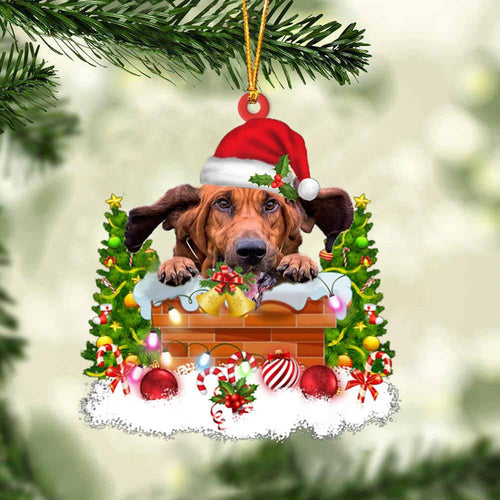 Bloodhound In The Chimney Hanging Ornament Dog Christmas Ornament