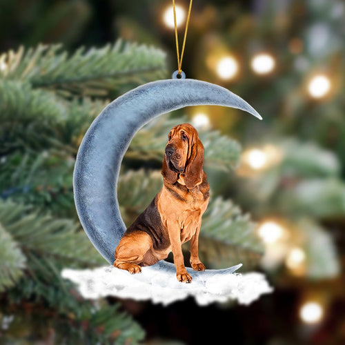 Godmerch- Ornament- Bloodhounds Sits On The Moon Hanging Ornament Dog Ornament, Car Ornament, Christmas Ornament