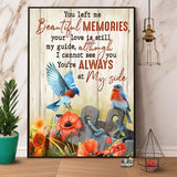 Blue Birds You Left Me Beautiful Memories You’Re Always At My Side Canvas And Poster, Wall Decor Visual Art