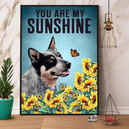 Blue Heeler Dog Sunflower You Are My Sunshine Canvas And Poster, Wall Decor Visual Art
