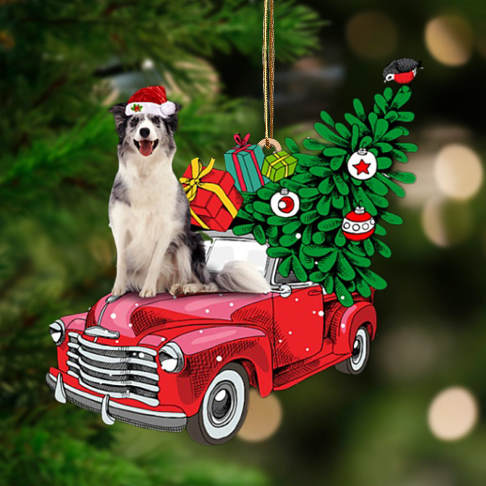 Godmerch- Ornament- Blue Merle Collie-Pine Truck Hanging Ornament, Happy Christmas Ornament, Car Ornament