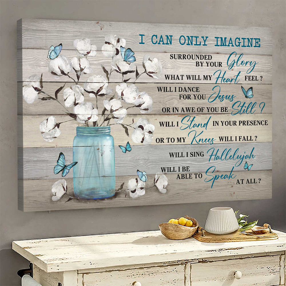 Blue butterfly Cotton flower painting I can only imagine - Matte Canvas