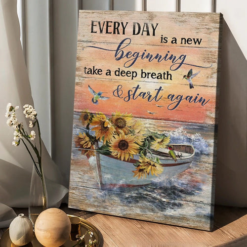 Boat and Sunflower Pretty sunset Every day is a new beginning - Matte Canvas