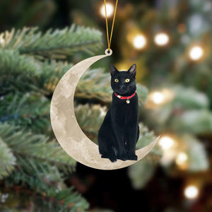 Bombay Cat Sits On The Moon Hanging Ornament Cat Christmas Acrylic Ornament