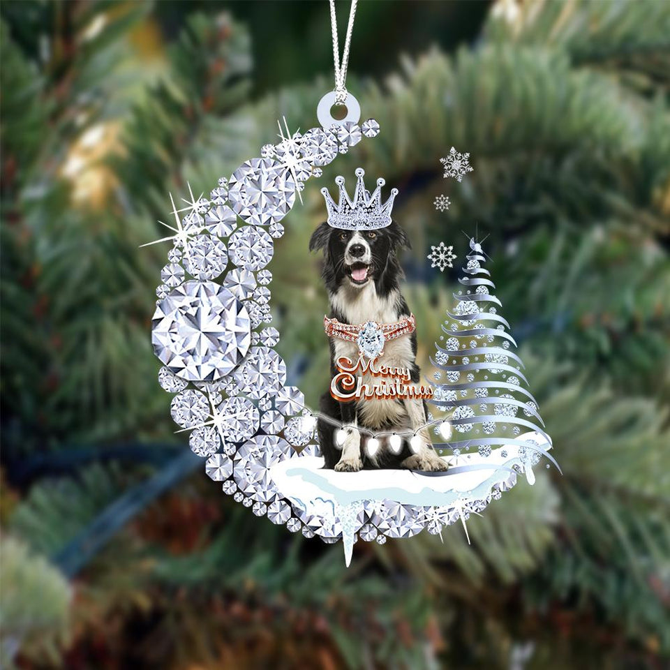 Border Collie Diamond Moon Merry Christmas Ornament Dog Ornament
