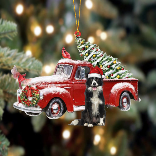 Godmerch- Ornament- Border Collie-Cardinal & Truck Two Sided Ornament, Happy Christmas Ornament, Car Ornament