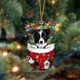 Ornament- Border Collie-In Christmas Pocket Two Sides Ornament, Happy Christmas Ornament, Car Ornament