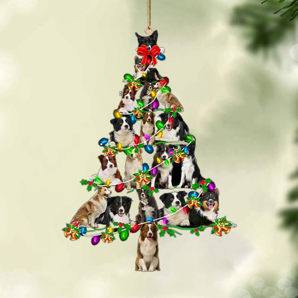 Ornament- Border Collie-Christmas Tree Lights-Two Sided Ornament, Happy Christmas Ornament, Car Ornament