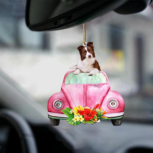 Border Collie-Pink Hippie Car-Two Sided Ornament