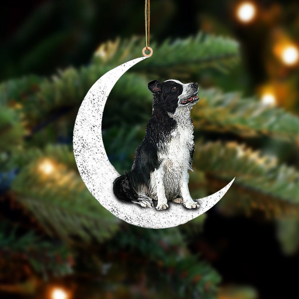 Border Collie Sit On The Moon Two Sided Ornament Dog Hanging Christmas Ornament