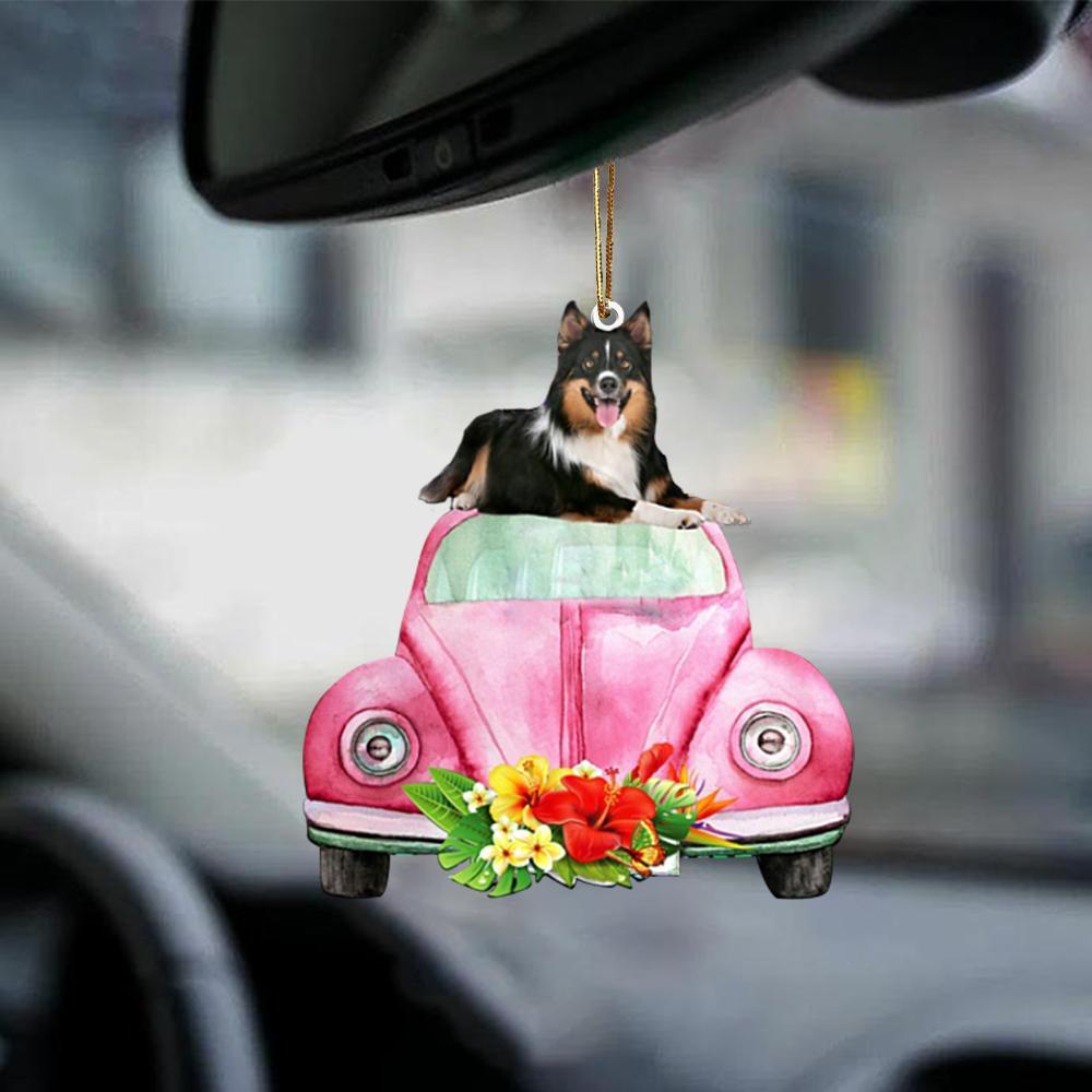 Border Collie 2-Pink Hippie Car-Two Sided Ornament