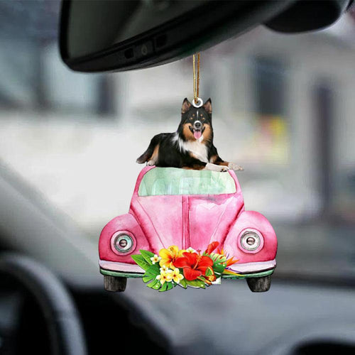 Border Collie 2-Pink Hippie Car-Two Sided Ornament
