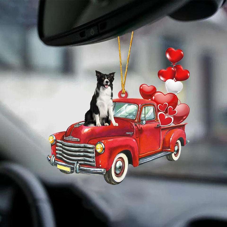 Border Collie 2-Red Sports Car-Two Sided Ornament