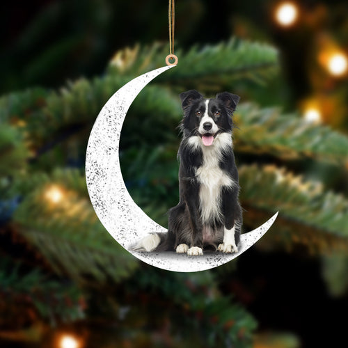 Border Collie 2 Sit On The Moon Two Sided Ornament Dog Hanging Christmas Ornament