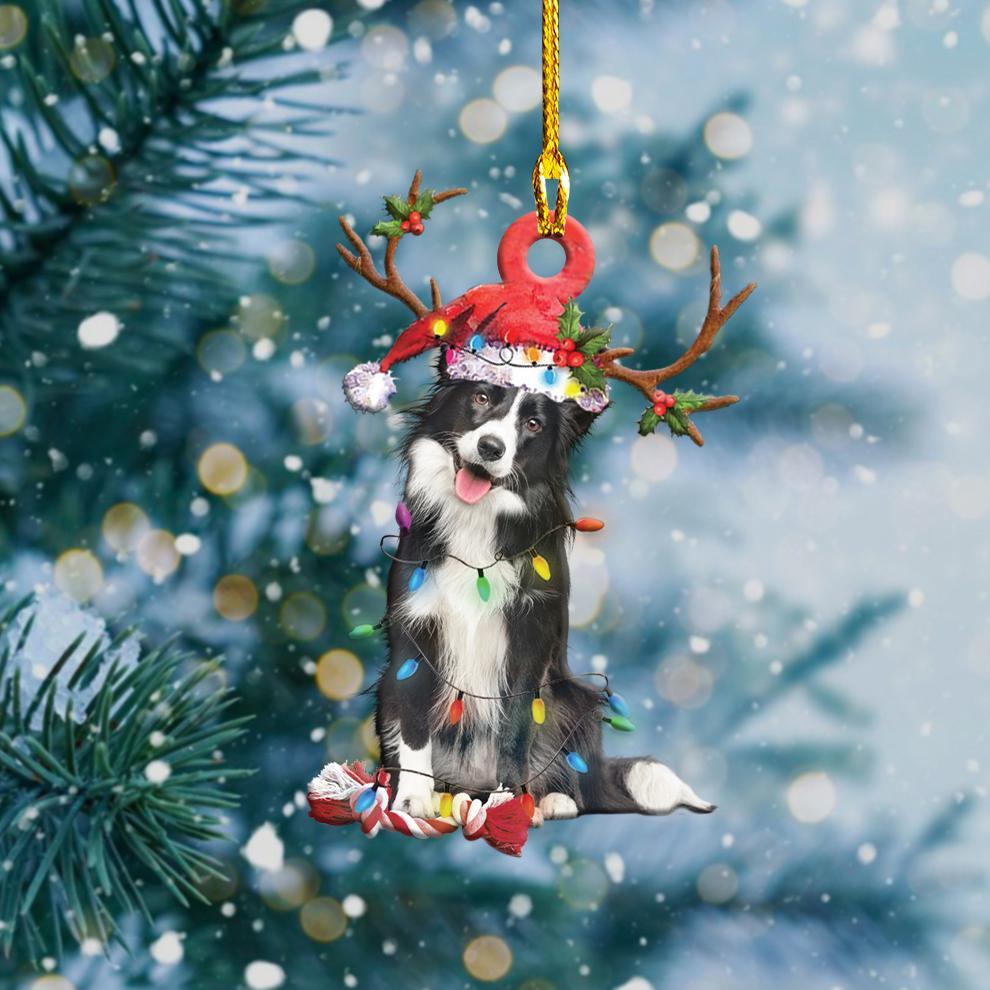 Godmerch- Ornament- Border Collie Christmas Shape Orament, Happy Christmas Ornament, Car Ornament