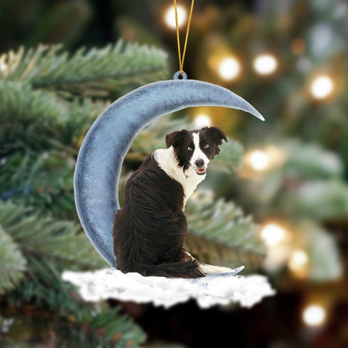 Godmerch- Ornament- Border Collie Sits On The Moon Hanging Ornament Dog Ornament, Car Ornament, Christmas Ornament