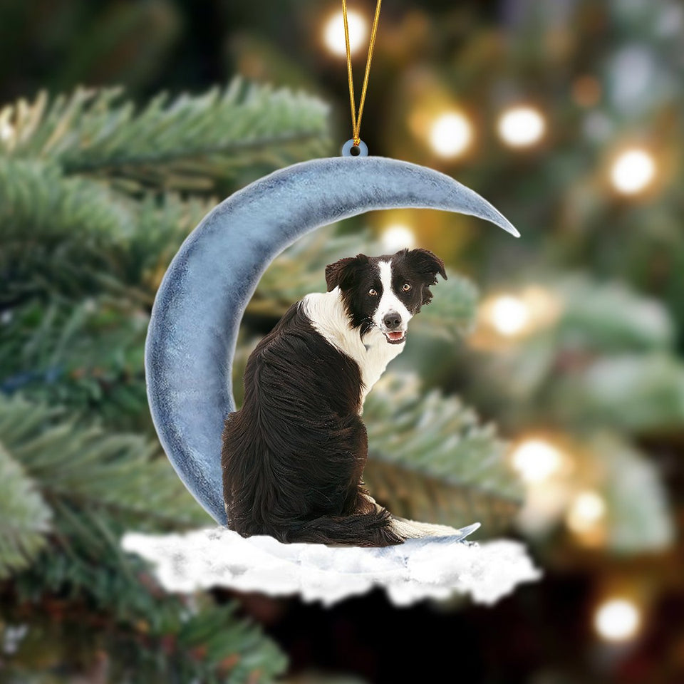 Godmerch- Ornament- Border Collie Sits On The Moon Hanging Ornament Dog Ornament, Car Ornament, Christmas Ornament