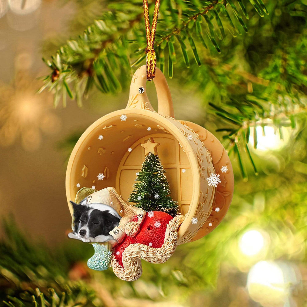 Godmerch- Ornament- Border Collie Sleeping In A Cup Christmas Ornament Dog Ornament, Car Ornament, Christmas Ornament