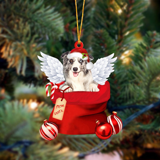 Border Collie Angel Gift From Santa Christmas Ornament, Dog Flat Acrylic Ornament