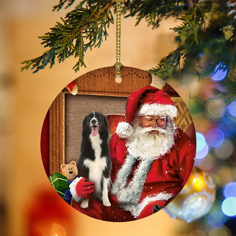 Godmerch- Ornament- Border Collie With Santa Christmas Ornament, Happy Christmas Ornament, Car Ornament
