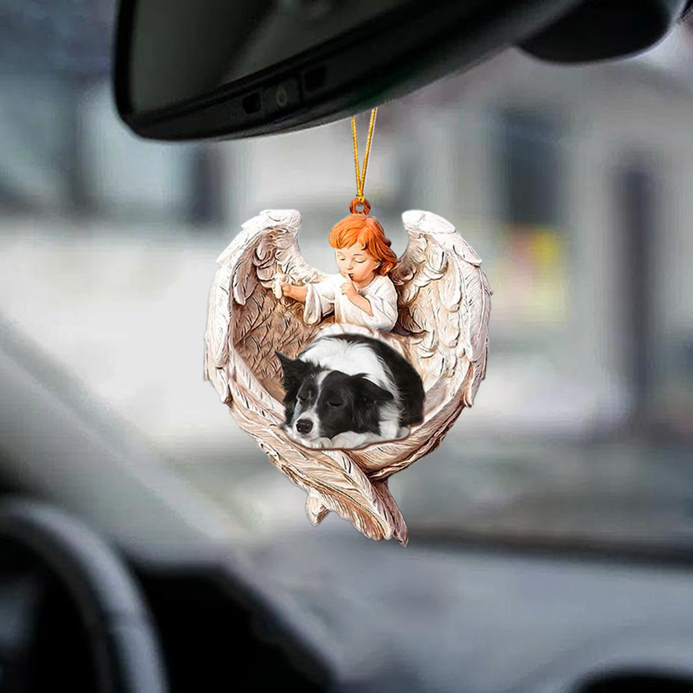Cute Dog Hanging Ornaments Border Collie Sleeping Protected By Angel Car Hanging Ornament