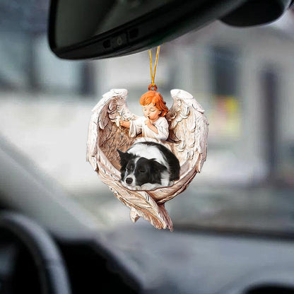 Cute Dog Hanging Ornaments Border Collie Sleeping Protected By Angel Car Hanging Ornament
