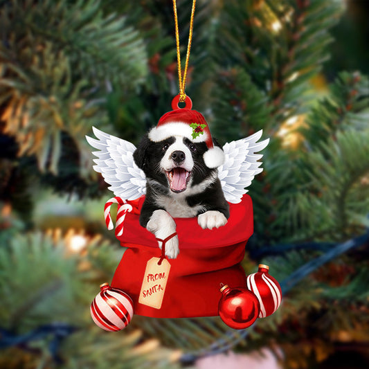 Border Collies Angel Gift From Santa Christmas Ornament, Dog Flat Acrylic Ornament