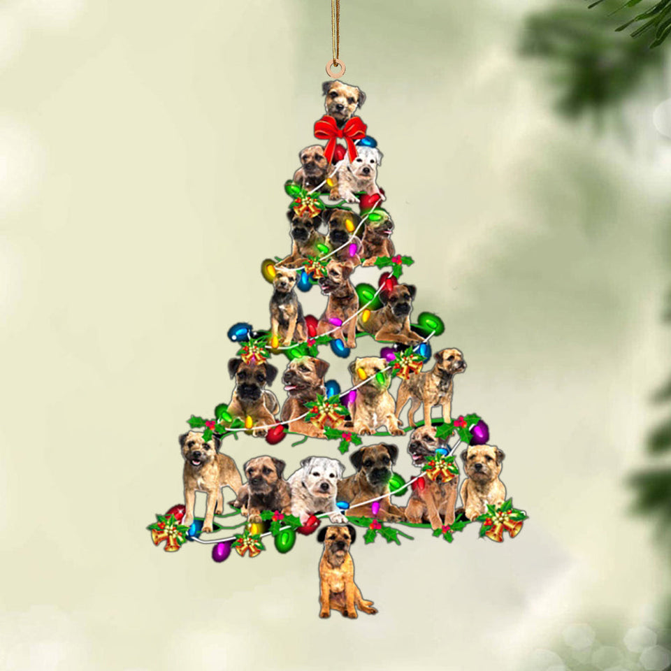 Ornament- Border Terrier-Christmas Tree Lights-Two Sided Ornament, Happy Christmas Ornament, Car Ornament