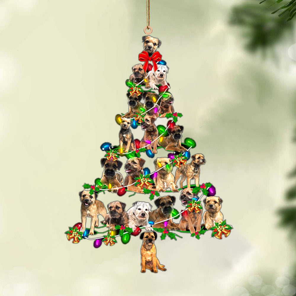 Ornament- Border Terrier-Christmas Tree Lights-Two Sided Ornament, Happy Christmas Ornament, Car Ornament