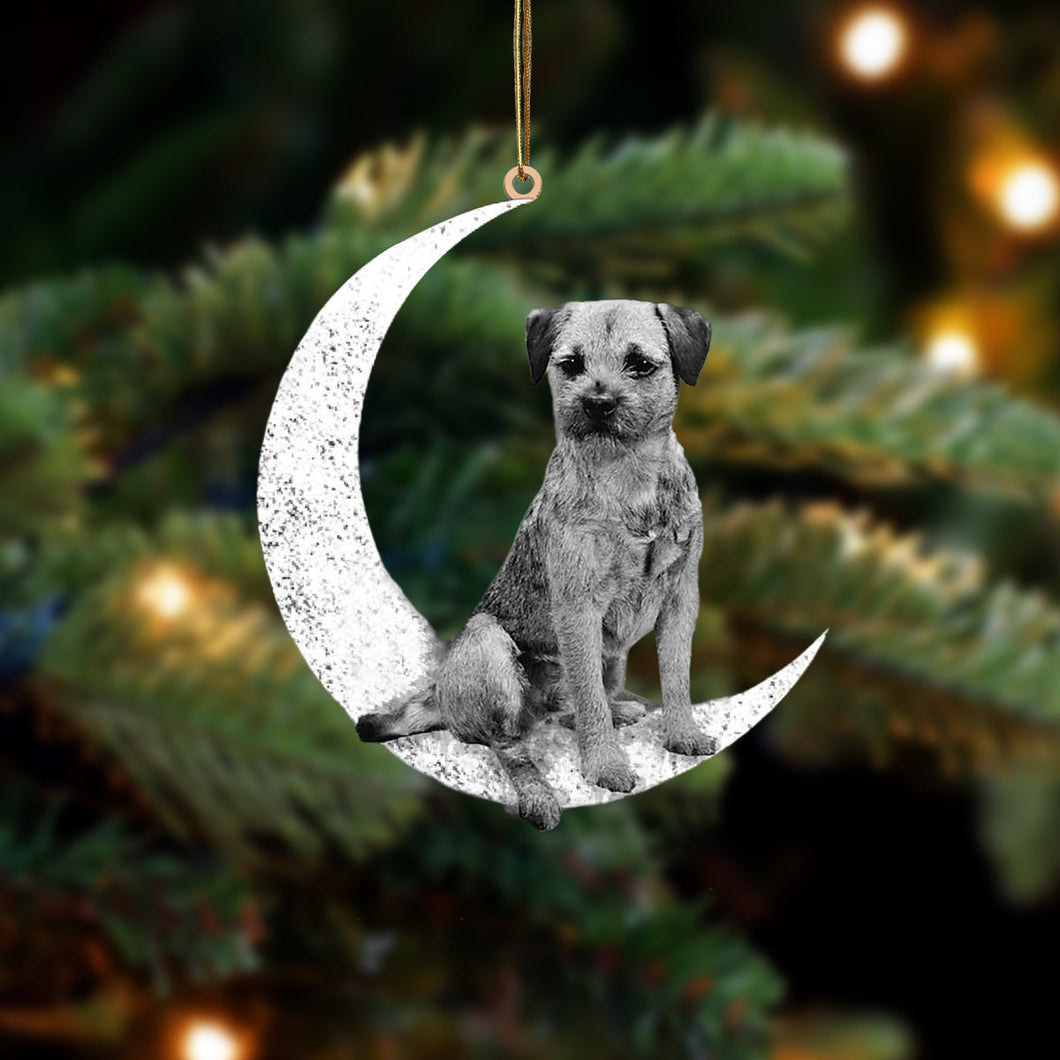 Border Terrier Sit On The Moon Two Sided Ornament Dog Hanging Christmas Ornament