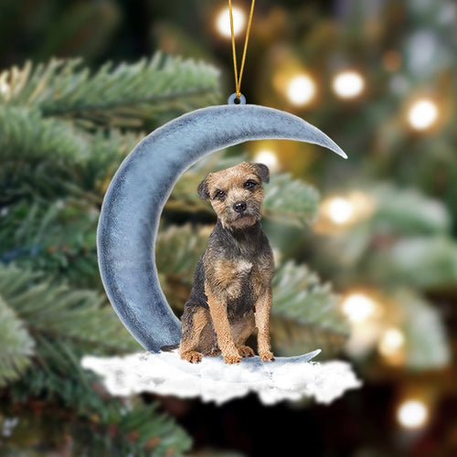 Godmerch- Ornament- Border Terrier Sits On The Moon Hanging Ornament Dog Ornament, Car Ornament, Christmas Ornament