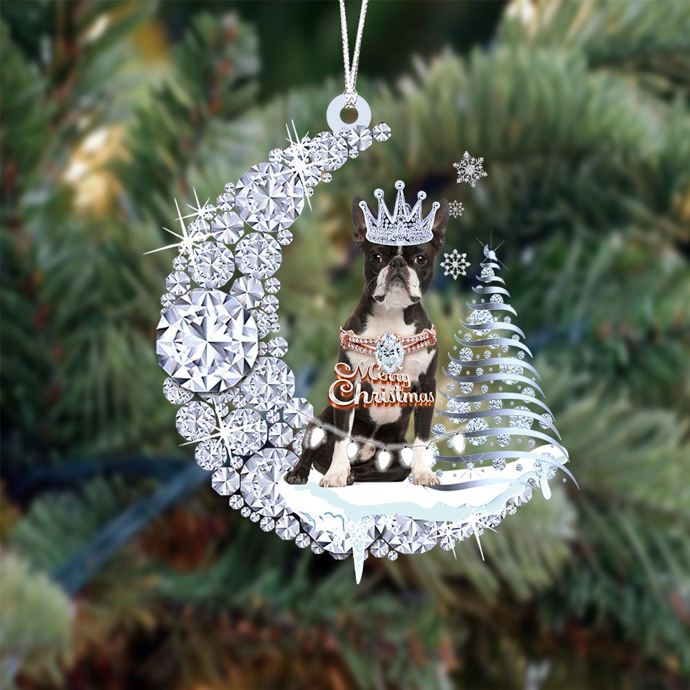 Boston Terrier Diamond Moon Merry Christmas Ornament Christmas Decoration