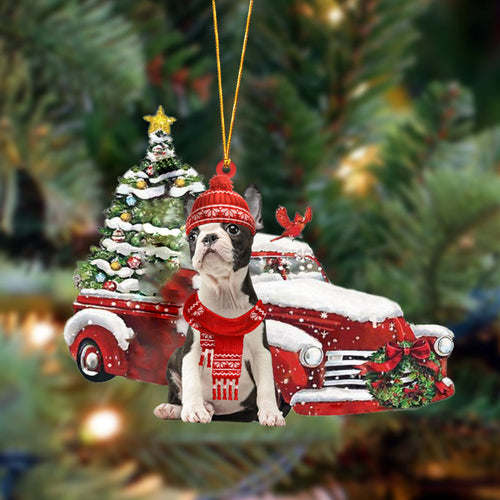 Godmerch- Ornament- Boston Terrier3-Christmas Car Two Sided Ornament, Happy Christmas Ornament, Car Ornament