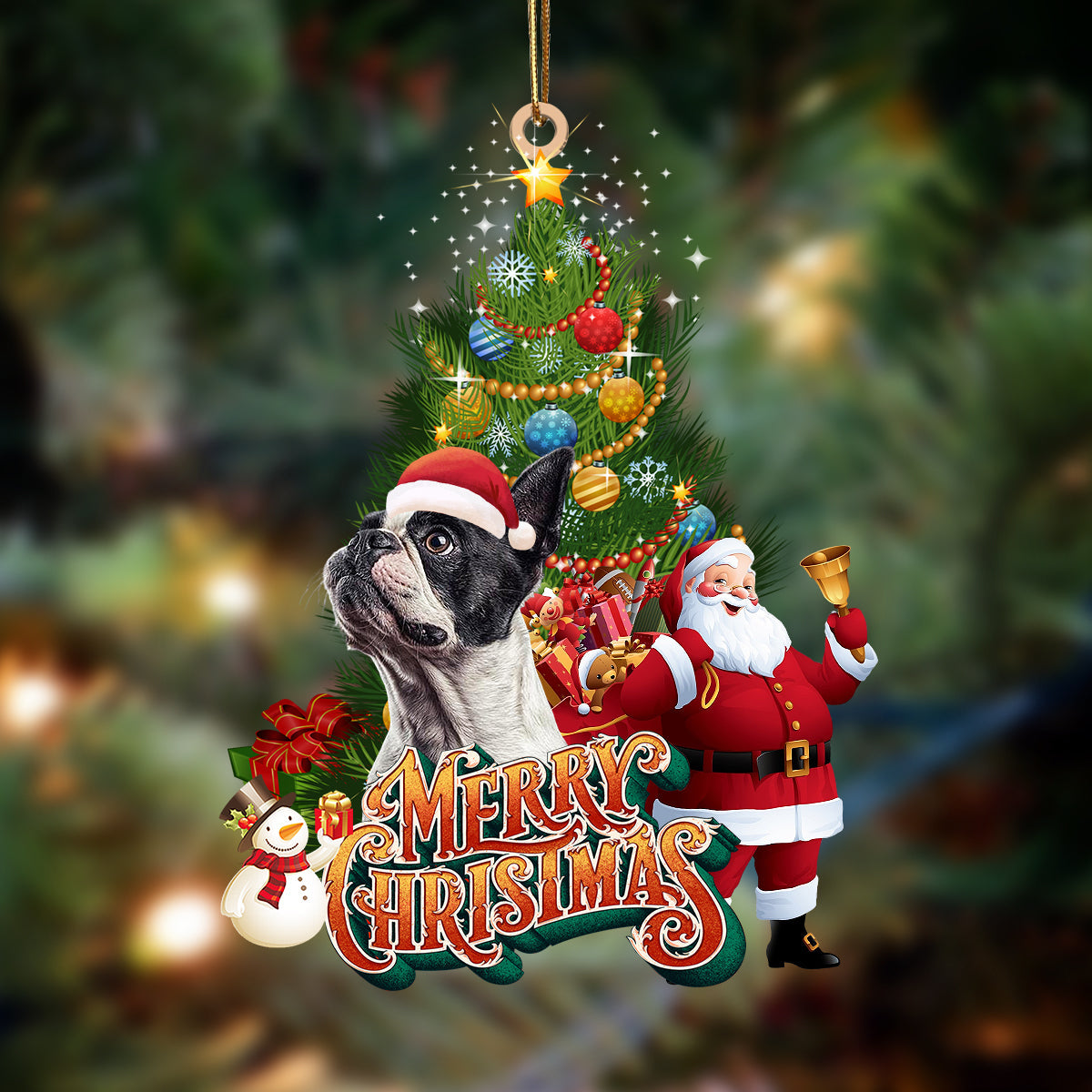 Ornament- Boston Terrier3-Christmas Tree&Dog Hanging Ornament, Happy Christmas Ornament, Car Ornament