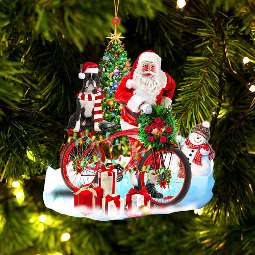 Godmerch- Ornament- Boston Terrier On Santa's Bike Ornament Dog Ornament, Car Ornament, Christmas Ornament