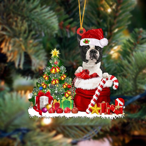 Godmerch- Ornament- Boston Terrier Gift Bag Merry Christmas Ornament Dog Ornament, Car Ornament, Christmas Ornament