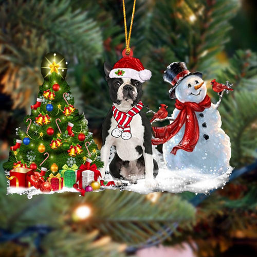 Godmerch- Ornament- Boston Terrier Christmas Snow Hanging Ornament Dog Ornament, Car Ornament, Christmas Ornament