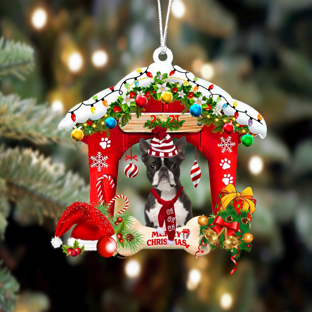 Godmerch- Ornament- Boston terrier-Christmas House Two Sided Ornament, Happy Christmas Ornament, Car Ornament