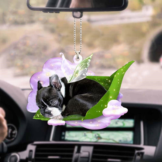 Boston Terrier-Sleep On Fallen Leaves-Two Sided Ornament
