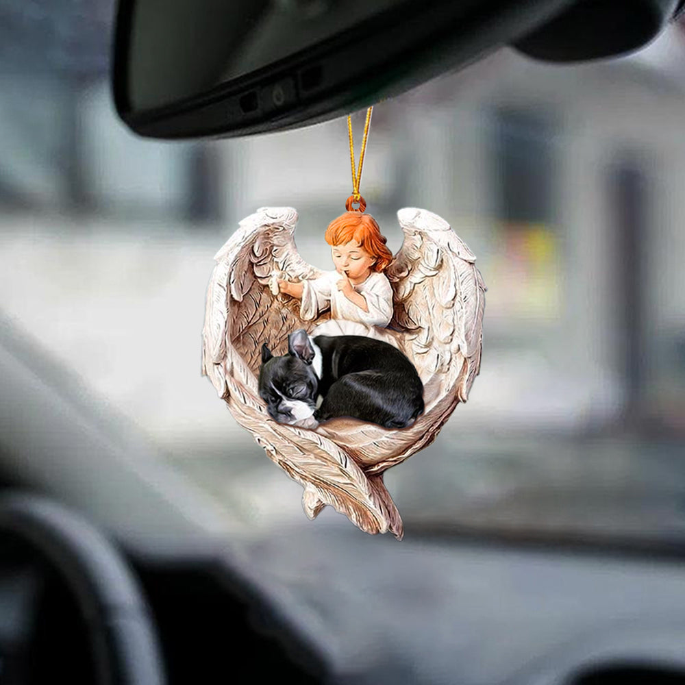 Dog Hanging Ornaments Sleeping Boston Terrier Protected By Angel Car Hanging Ornament